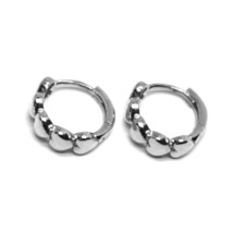 18K WHITE GOLD ROUND SMALL CIRCLE HOOP HEARTS ROW EARRINGS DIAMETER 12mm x 4mm image 2
