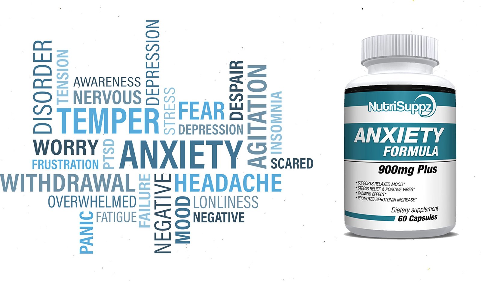 Anti Anxiety Supplement 900mg With Gaba, LTheanine, 5HTP, Ashwagandha