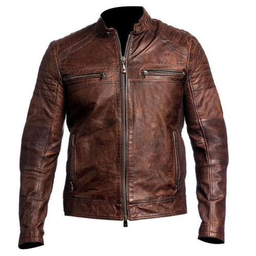 Mens Vintage Brown Cafe Racer Genuine Leather Biker Jacket with Stunning Look