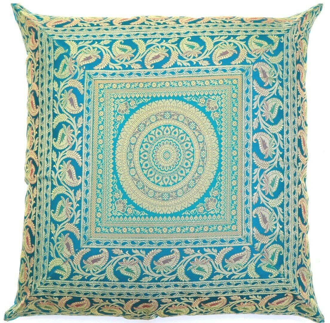 24 Handmade Traditional Mandala Silk Brocade Pillow Cushion Cover Throw Teal
