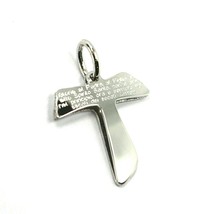 18K WHITE GOLD DOUBLE TAU CROSS, GLORY BE TO THE FATHER PRAYER ENGRAVED, 19mm image 1