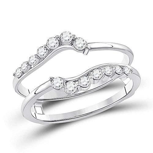 14K White Gold Plated Wave Design Solitaire Enhancer 1/3 Cttw Round Diamond Ring