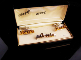 Personalized Charles Cufflinks set / Tieclip / Vintage Swank set / origi... - $175.00