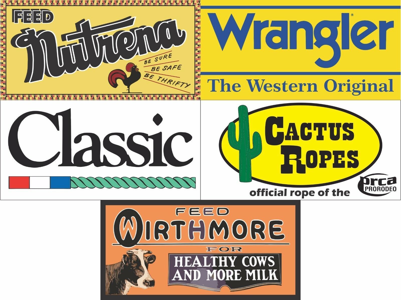 5 3' X 6' BANNER LOT RODEO ARENA PACKAGE DEAL WRANGLER NUTRENA & MORE