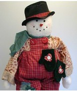 Poseable OOAK Country Snowman with Green MIttens Handmade - $26.99