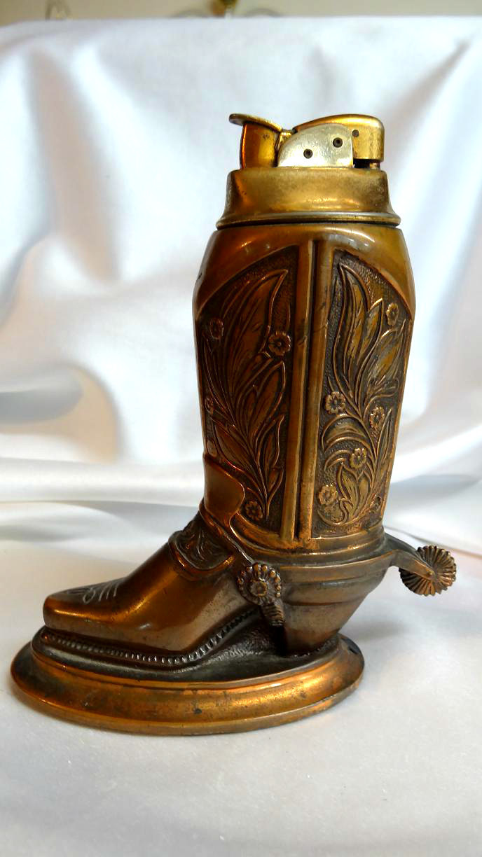 Vintage Brass Metal Evans Cowboy Boot Cigarette Lighter Evans