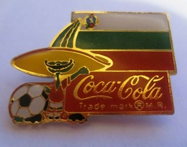 Coca-Cola World Cup 84 Soccer with Mascot Holding Bulgaria Flag Lapel Pin   - $3.47