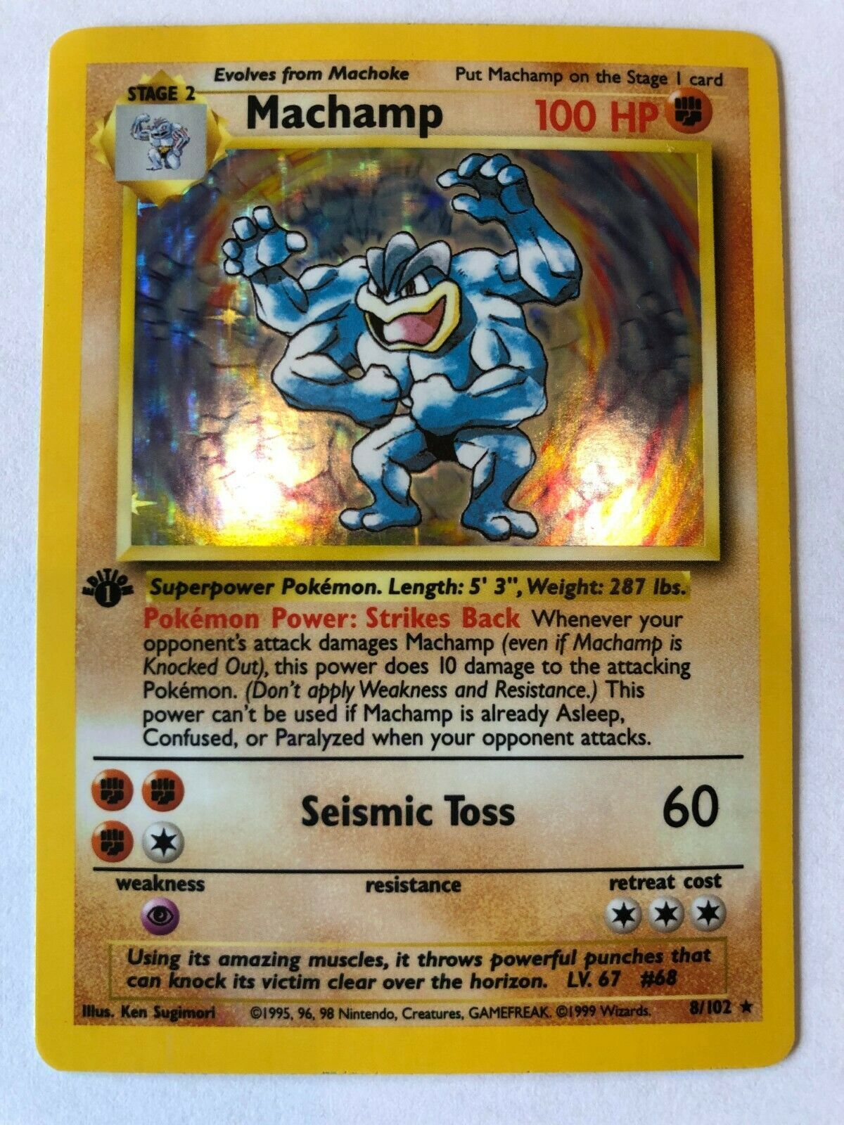 Machamp 1ST EDITION SHADOWLESS 8/102 Holo Rare Pokemon Card NEAR MINT ...