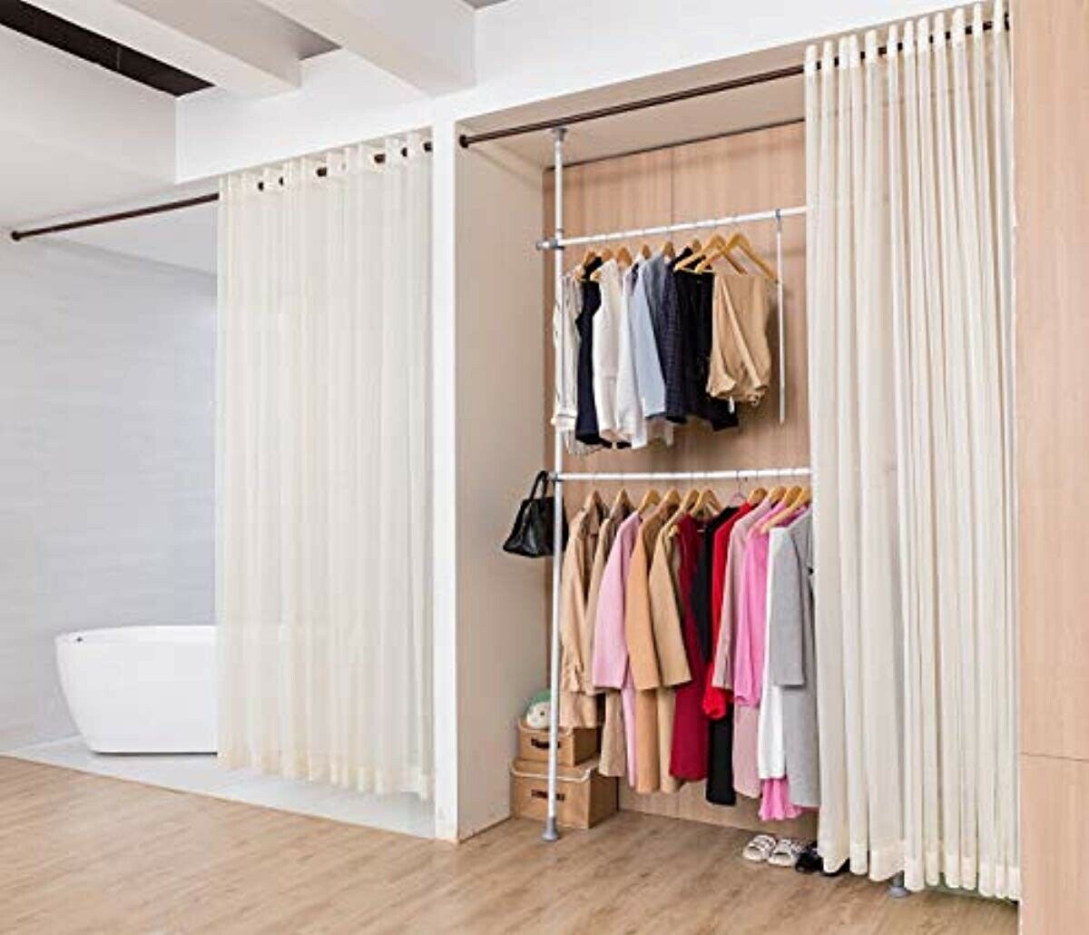 Room Divider Spring Loaded Curtain Rod, 83120'', Steel, No Drilling