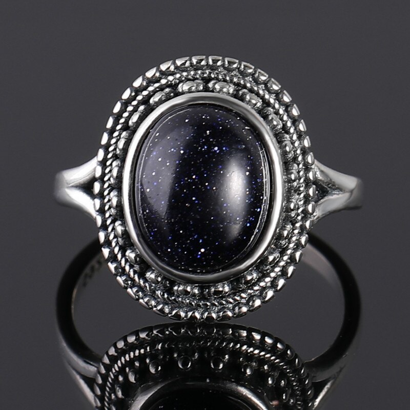 S925 Sterling Silver Rings Blue Sandstone Gemstone Rings for Women Wedding Bands