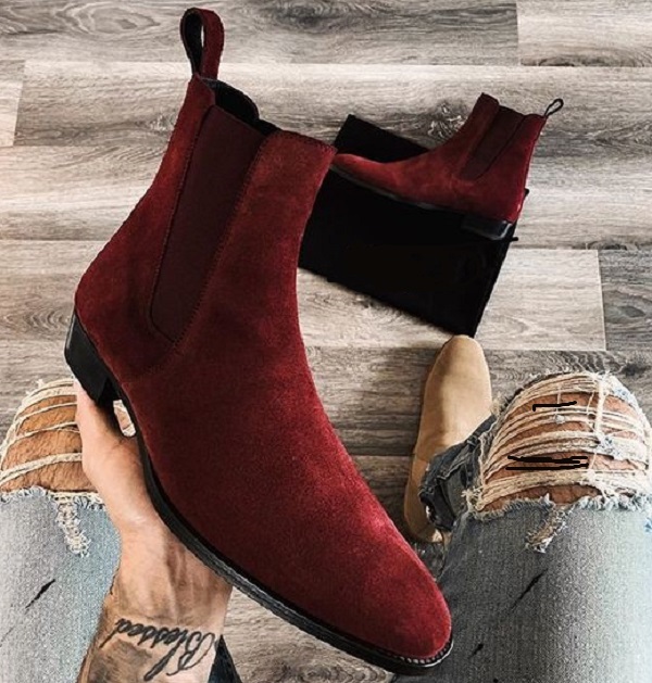 Handmade Chelsea Boots, Red Color Ankle High Leather Boot for Men