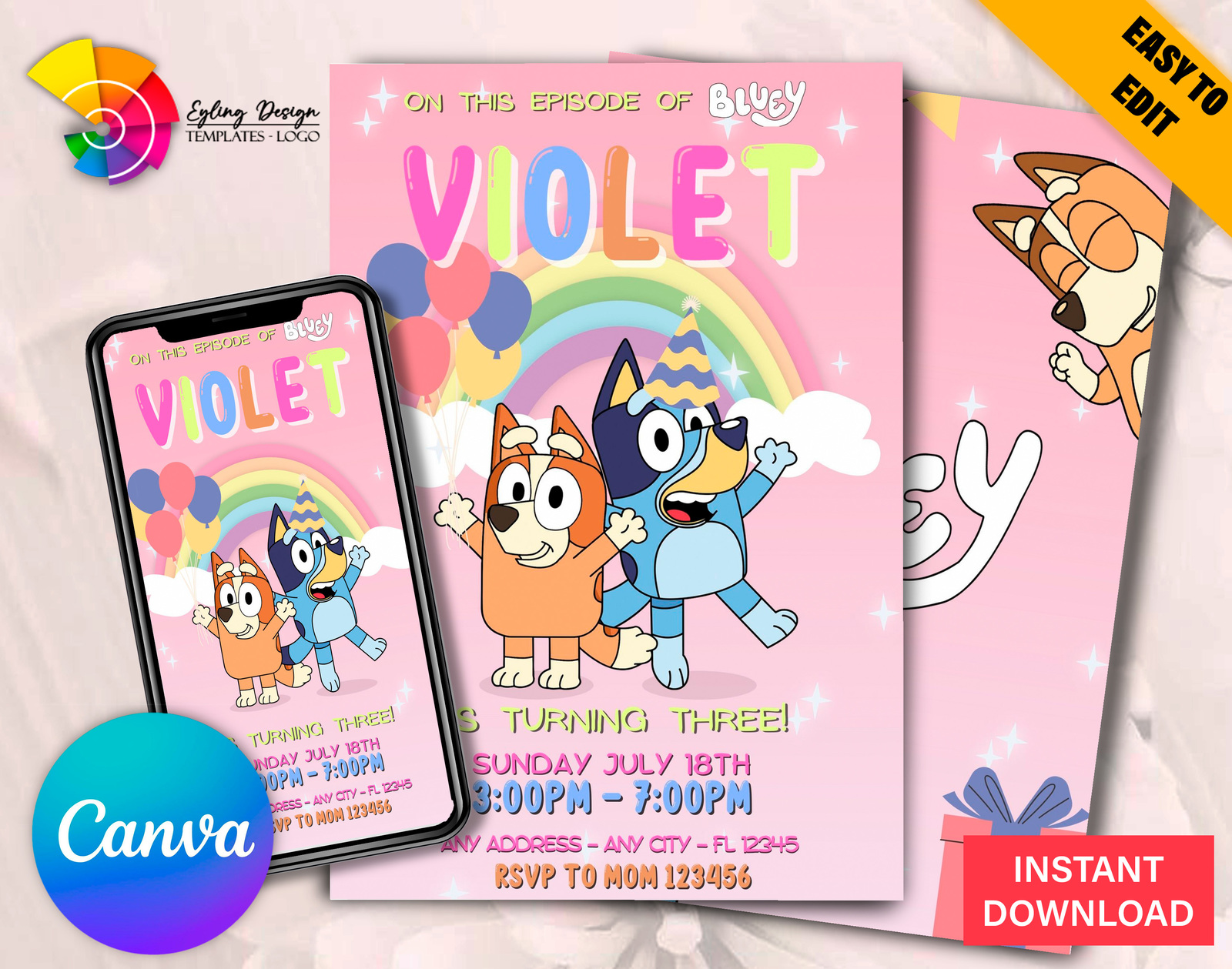 Bluey Invitations,Kids Party Invitations 5x7,Bluey Birthday,Bluey Party. Digital Art