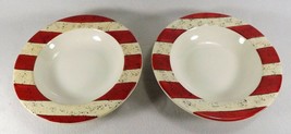 Set of 2 Sakura Colonial Rim Soup Bowls Red White Stripes-4 Sets Available - $12.95