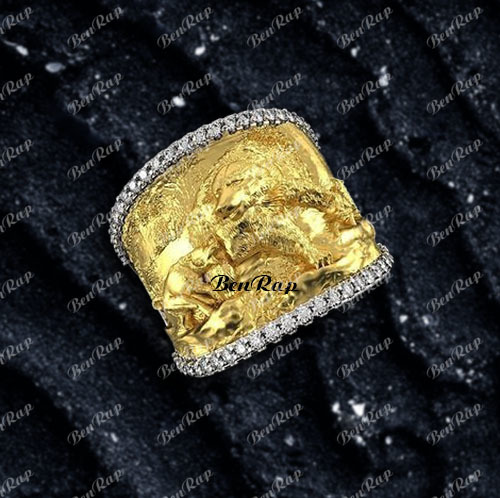 Primary image for Solid 14K Yellow Gold Finish Mens Round Cut Diamond Lion Dome Ring