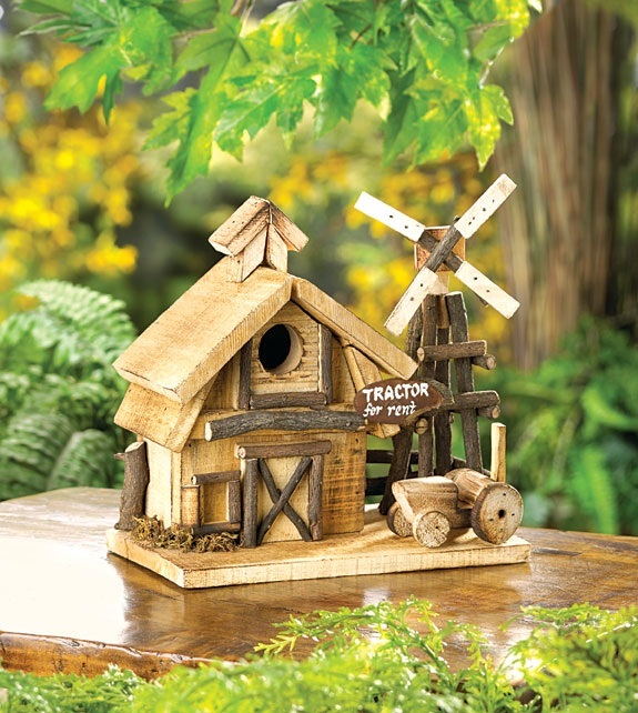 Country Birdhouse Wood Barn Windmill Tractor Farm Yard Garden Birdhouses