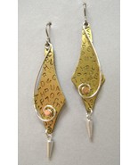 Letter Drop Earrings Mixed Metal Unique Brass Handcrafted Dangle  - $43.00