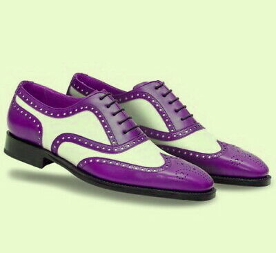 Lace Up White Purple Two Tone Magnificiant Premium Leather Vintage Men Shoes