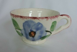 Blue Ridge Pottery Alleghany Footed Tea Cup Red Edges Single Blue Flower Teacup - $11.70