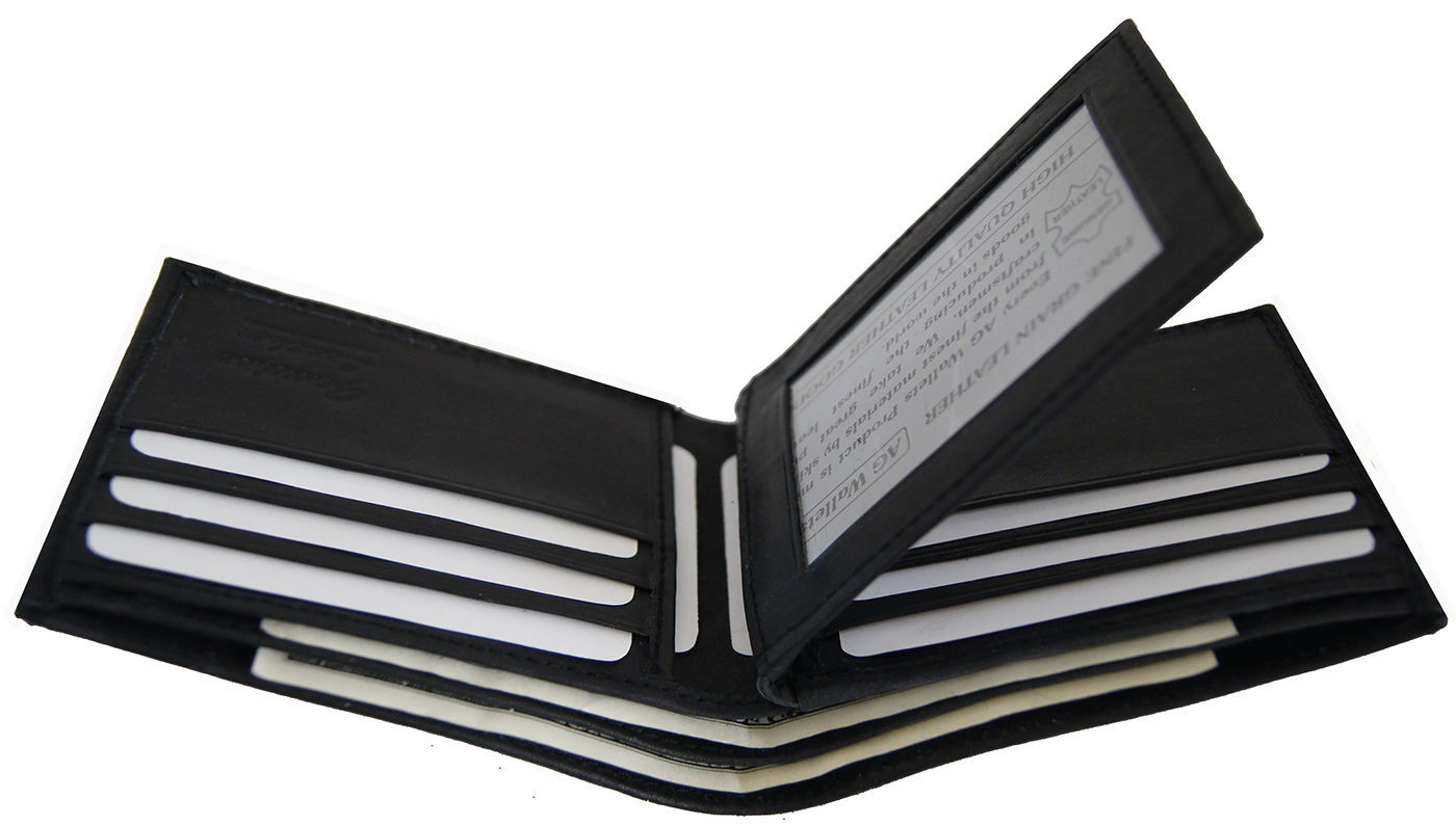 AG Wallets MENS Leather Bifold Wallet 2 Bill Slots 1 ID Flap Zipper