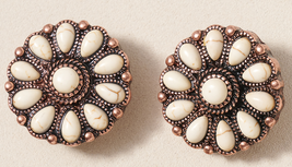 Avenue Zoe Western Concho Clip On Earrings NEW Cream Stones - $7.99