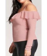 Plus Size Pink Sexy Off The Shoulder Long Sleeve Top Flounce Ruffle 3X NEW - $11.68