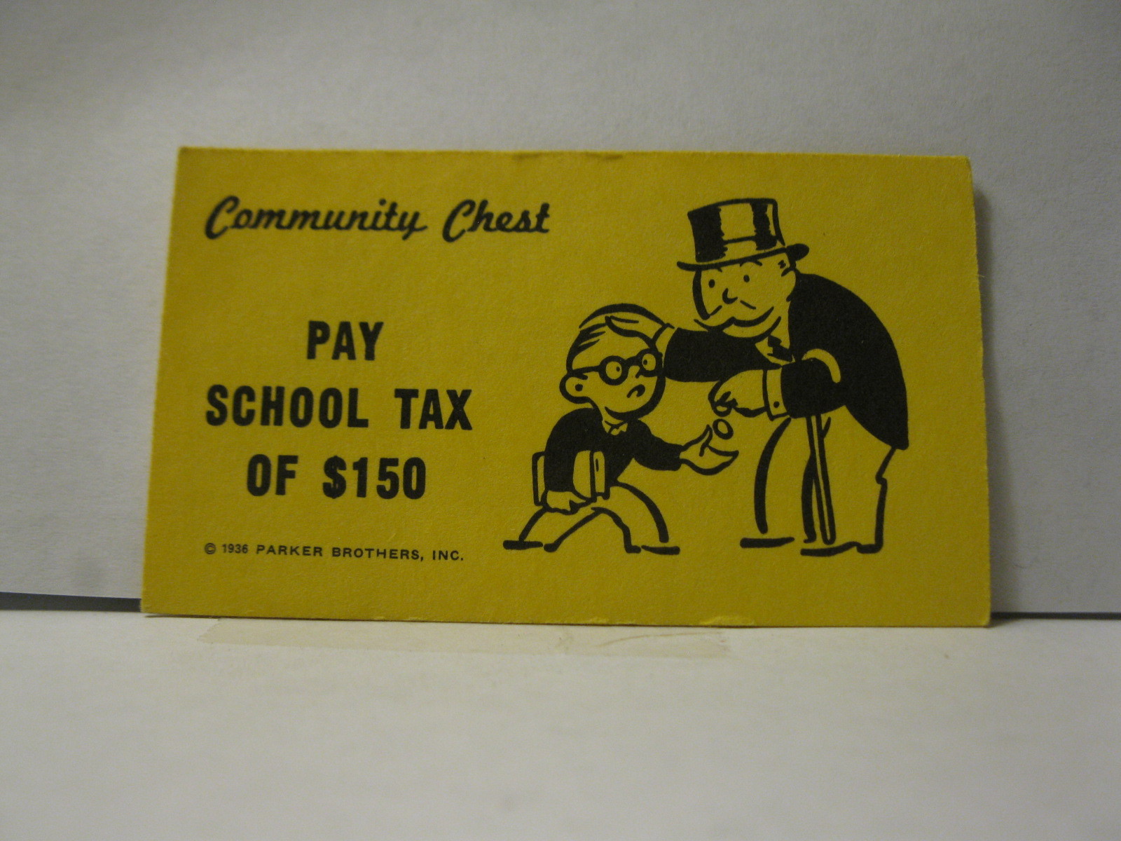 1985 Monopoly Board Game Piece Pay School Tax Community Chest Card