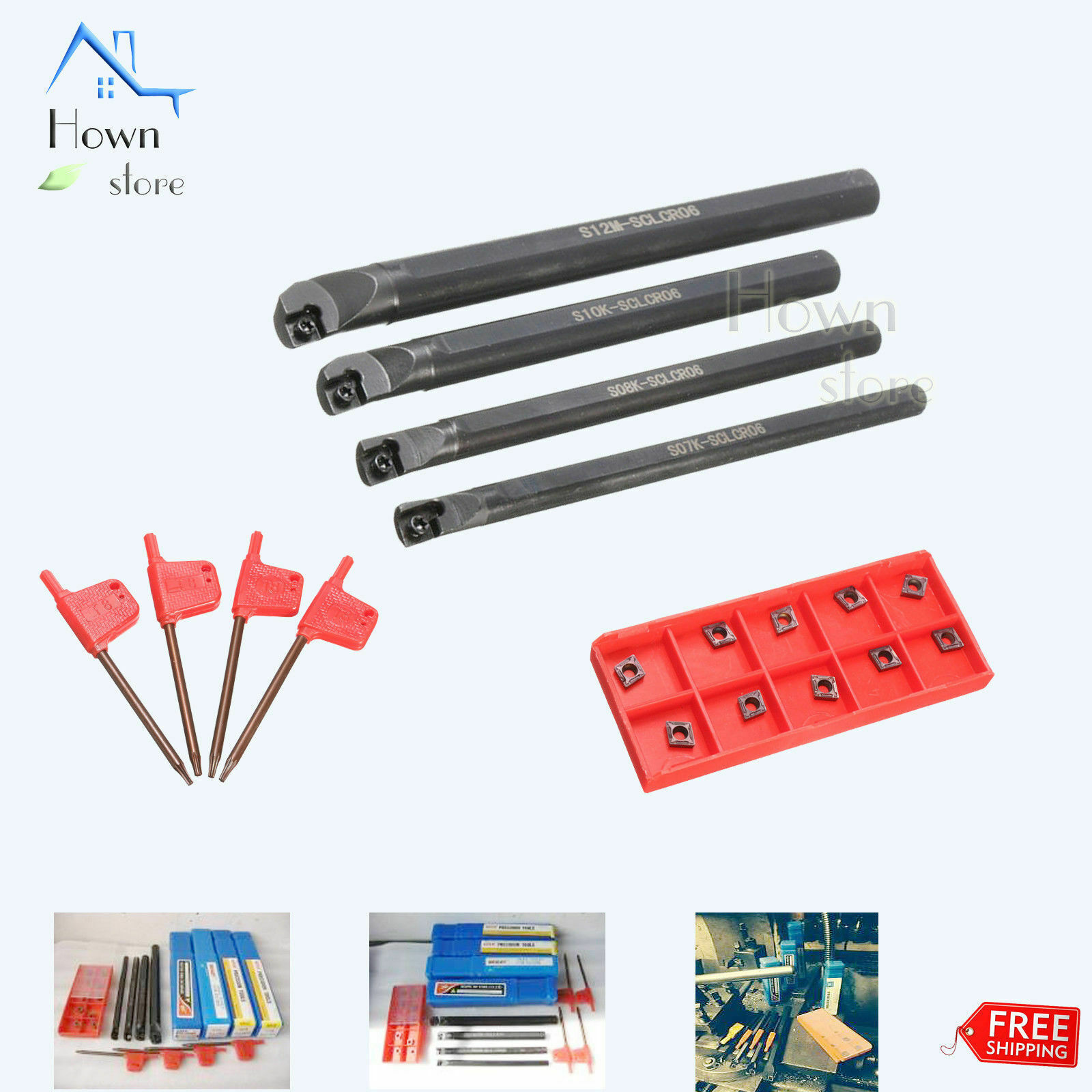 Lathe Set Boring Bar Turning Tool Holder Kit Carbide Alloy Insert