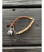 “Good Luck Elephant “ Apricot Glass Bead / Leather Bracelet/Elephant  Fr... - $28.00