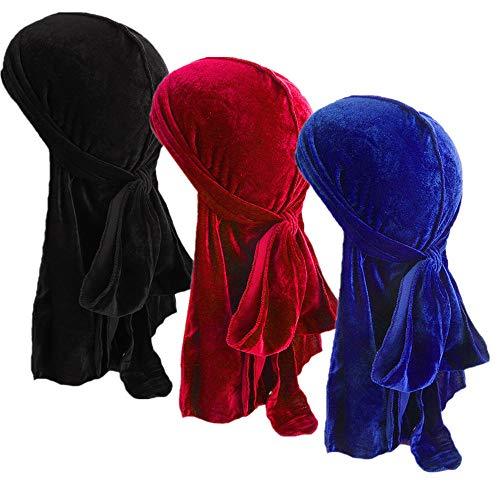 Unisex 3 Packs Velvet Deluxe Durag for 360 Waves Skully Headwraps Extra ...