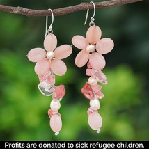 Pink Quartz and Cultured Pearl Floral Earrings - $59.00