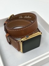24K Gold 42MM Apple Watch Gen 1 With Double Tour Brown Leather Band - $664.05