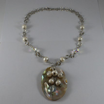 .925 SILVER RHODIUM NECKLACE WITH WHITE PEARLS, CRYSTALS AND MOTHER OF PEARL image 2