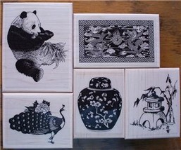 5 New Mounted Rubber STAMPS-ASIAN Theme, Panda - $30.00