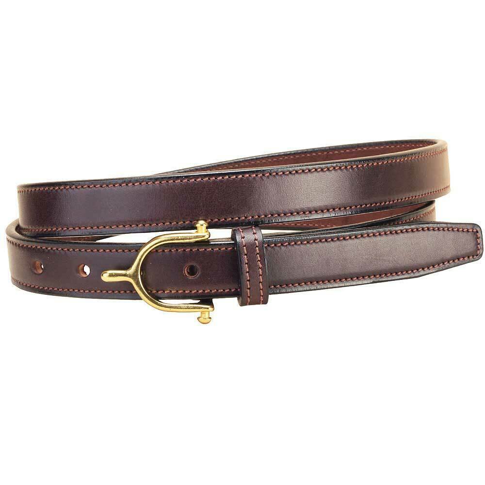 Tory Leather Bridle Leather Belt Stitched Edges Brass Buckle Black U-8 ...