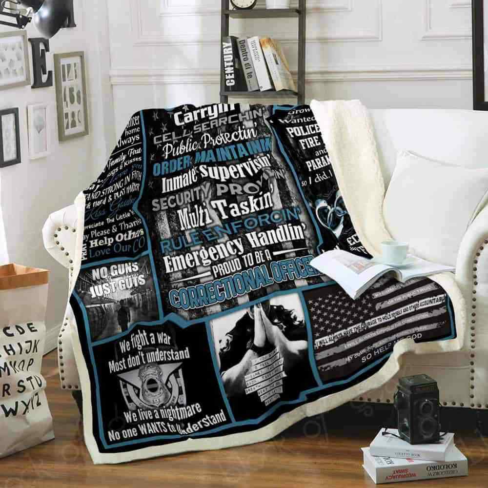 Thin Gray Line Correction Officer Fleece Blanket 50x60; 60x80 Made In US Blankets & Throws