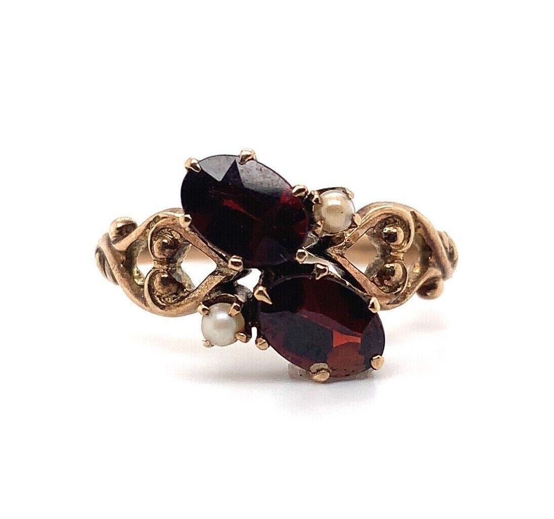 Primary image for 10k Yellow Gold Victorian Garnet and Seed Pearl Ring Jewelry (#J5695)