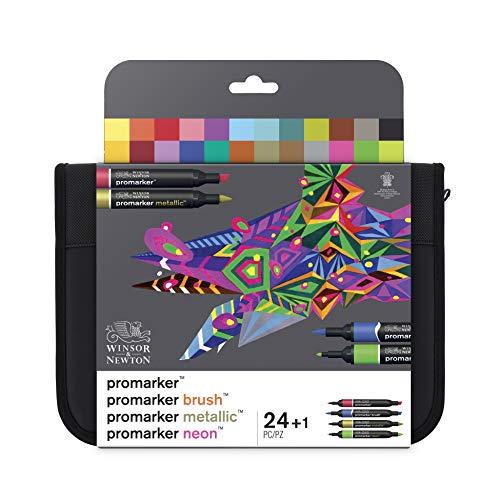 Winsor & Newton Mixed Marker Art Twin Tip Pen Wallet Set of 24 Colours,0290037