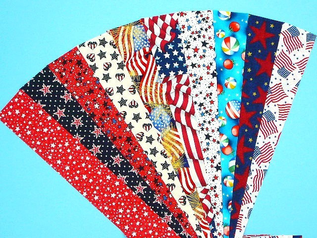 Patriotic Jelly Roll Quilt Strip Pack Cotton Quilting Fabric Die Cut No 