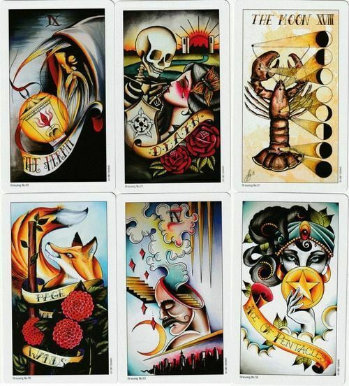 Eight Coins' Tattoo Tarot Iconic imagery,Art forms,Vivid illustration 82 Cards 