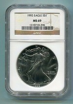 1992 AMERICAN SILVER EAGLE NGC MS69 BROWN LABEL PREMIUM QUALITY NICE COI... - $59.95