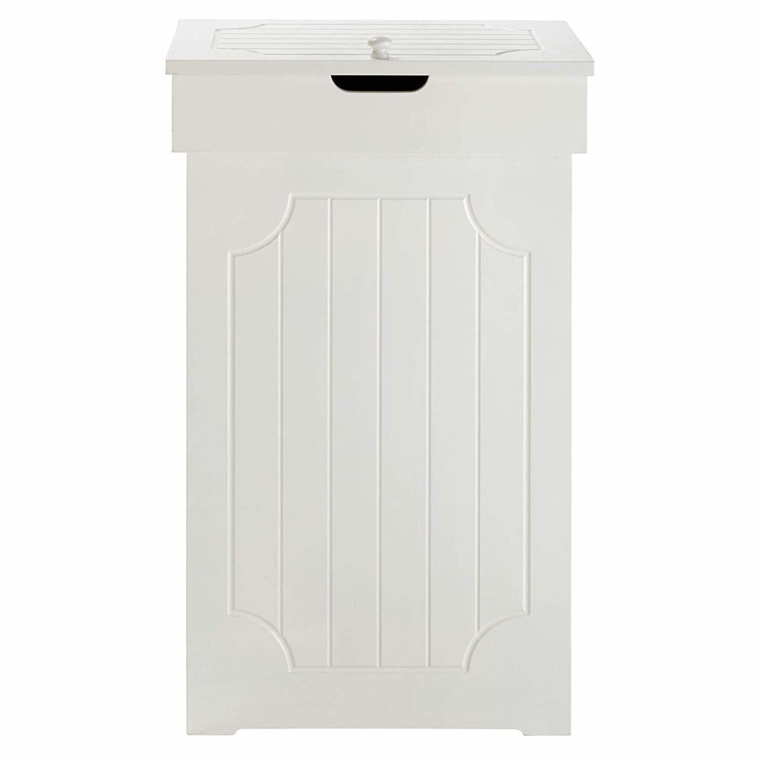 Modern Decor Garbage Bin White Wooden Kitchen Trash Storage 13 Gal Can