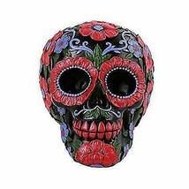 Ebros Black Day of The Dead Floral Blooms Sugar Skull Figurine DOD Skull... - $25.29