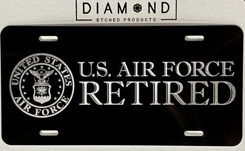 True Engraved US Air Force Retired Car Tag Diamond Etched License Plate GIFT