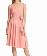 DKNY Womens Peach A-Line Dress Surplice Tie Waist Jersey 12 B4HP - $49.95