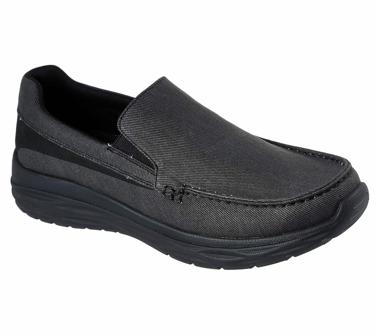 Skechers Black Shoes Men Canvas Memory Foam Slip On Comfort Loafer ...
