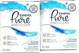 2 Tampax Pure & Clean 16 Ct Regular Absorbency Plastic Applic Unscented Tampons