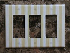 ❤️Triple Rocker Switch Plate made w/Mackenzie Childs Parchment Stripe Paper❤️ - $22.15