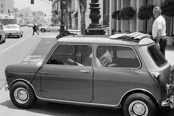Steve McQueen rare driving his 1967 Mini Cooper S in Los Angeles 8x12 photo