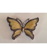 Vintage Yellow/Tan &amp; Silver Enamel Coat Jacket Dress Blouse Butterfly Pi... - $24.74