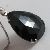 18K WHITE GOLD NECKLACE, DIAMOND CT 0.07, DROP BLACK SPINEL CT 9.5 MADE IN ITALY image 2